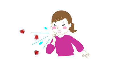 くしゃみまたは咳をして飛沫とともにウイルスまたは細菌を飛ばしてしまっている女性