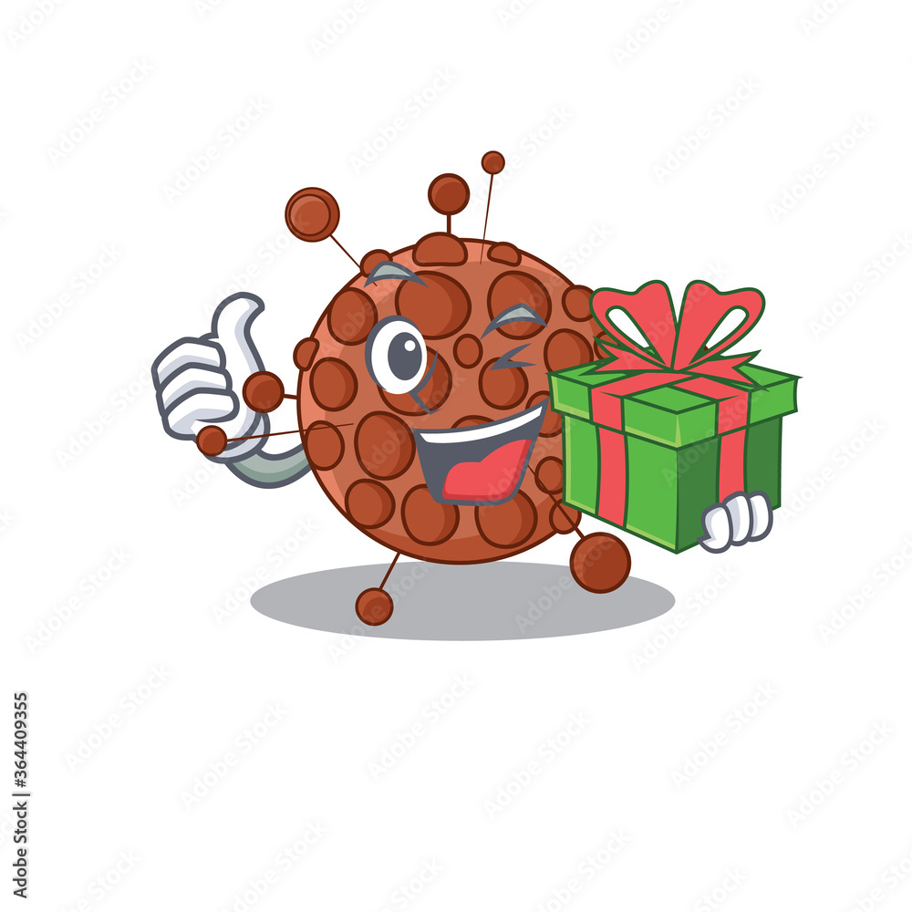 Poster neisseria cartoon character concept with a big gift box