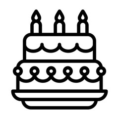 birthday or new born baby related birthday sweet and delicious cake with candle and plate vectors in lineal style,