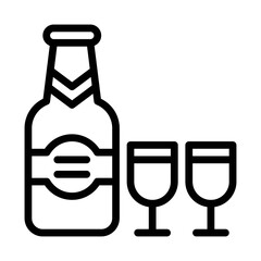 birthday or new born baby related champagne bottle with glasses vectors in lineal style,