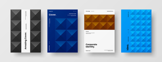 Company identity brochure template collection. Business presentation vector A4 vertical orientation front page mock up set. Corporate report cover abstract geometric illustration design layout bundle.