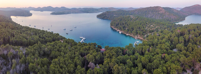 Aerial panoramic view of Nature park Telascica on island of Dugi Otok with  beautiful seascape,  Dalmatia, Croatia