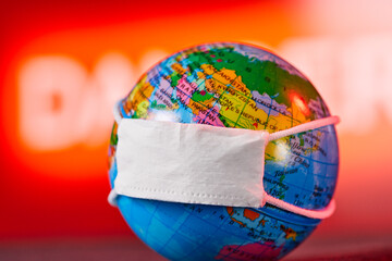  Surgical Face Mask and Globe model. Coronavirus Concept.
