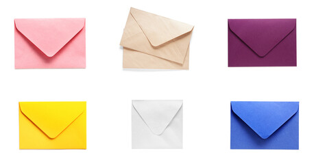 Many paper envelopes on white background