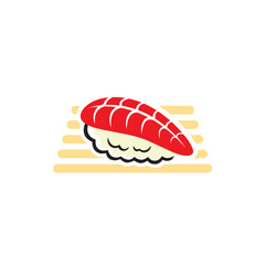 Nigiri sushi with fish and rice, Japanese cuisine food. Vector salmon slice on rice at wooden board