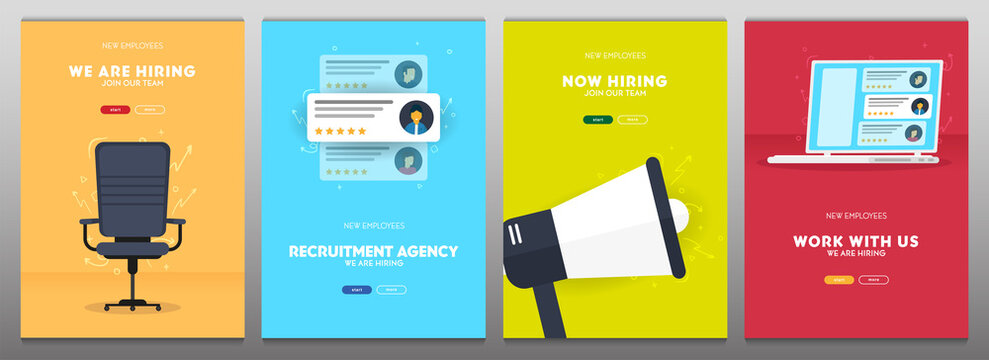 We are hiring. Set of Recruiting banners. Vector illustration.