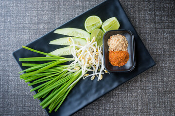 vegetables for serve and black plate