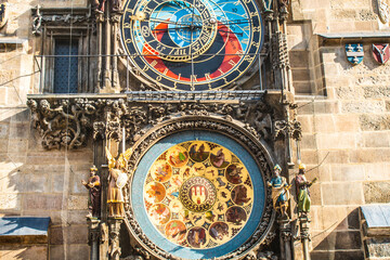 Obraz premium The&nbsp;Prague Astronomical Clock, or&nbsp;Prague Orloj, is a&nbsp;medieval&nbsp;astronomical clock&nbsp;located in&nbsp;Prague, the capital of the&nbsp;Czech Republic. The clock was first installed in 1410, making it the third-oldest