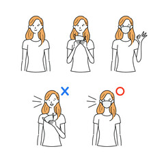 マスクを付けたり外したりする女性　飛沫感染予防