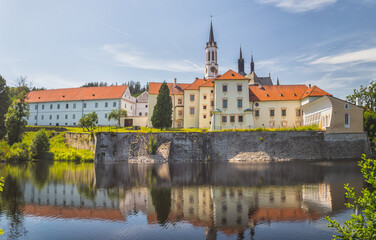 Naklejka na ściany i meble Vyšší Brod Monastery - historic building by the water, Vyssi Brod, Czech republic
