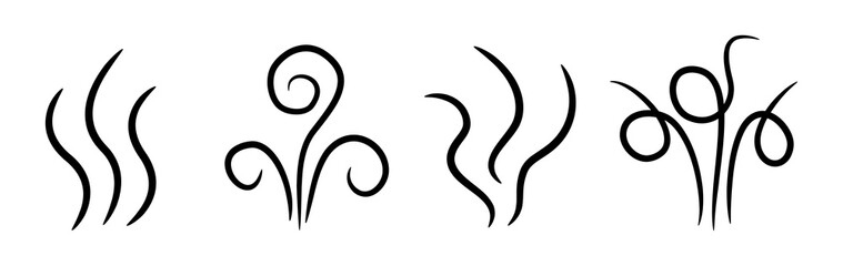 Obraz premium Aroma steam icon set line. Smoke fume. Aromas perfume hot drink tea coffee smell. Heat vapor stink flame sign symbol. Black silhouette. Flat design. Isolated. White background.