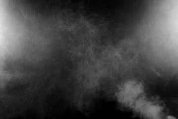 White smoke on a black background. The texture of scattered smoke. Blank for design. Layout for...