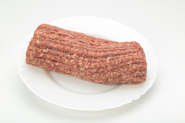 minced meat on a white plate white background