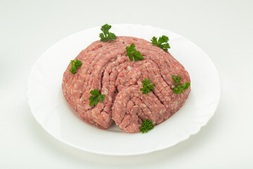 minced meat on a white plate white background
