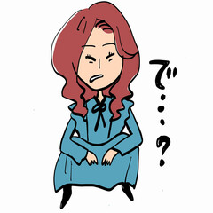 Fototapeta premium 巻き髪＋かきあげ前髪さんがヤンキー座り