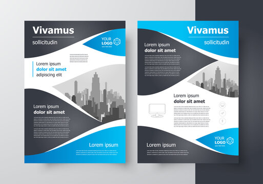 Flyer brochure design template cover wave theme blue color