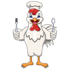 Cartoon chicken chef with spoon