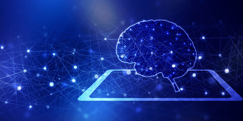 2d illustration Concept of thinking, background with brain, Abstract Artificial intelligence. Technology web background