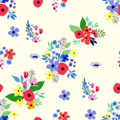Fototapeta na wymiar Seamless pattern. Vector floral design with wildflowers. Romantic background
