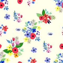 Fotobehang Seamless pattern. Vector floral design with wildflowers. Romantic background © lolya1988
