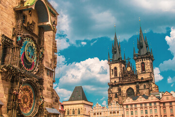 Obraz premium Scenic view of historical center Prague, Charles bridge, and buildings of the old town, Prague. is the capital and largest city in the Czech Republic, the 13th largest city in the European Union.