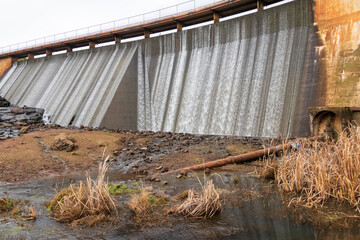 The reservoir wall at Lake Canobolas in Orange in regional New South Wales in Australia