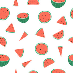 Seamless pattern on the theme of National Watermelon Day on August 3. Decorated with watermelon slices.
