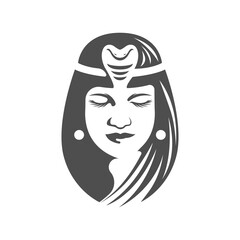 black and white Cleopatra Egyptian Queen isolated on white background