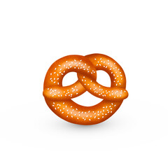 Realistic tasty pretzel with salt or sesame, with texture. Raster illustration on white background.