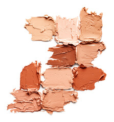 Set of makeup foundation strokes isolated on white background