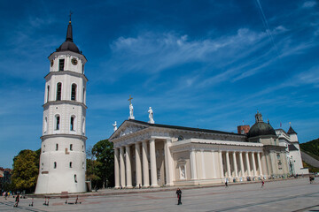 Fototapeta na wymiar The Cathedral of Vilnius is the main Roman Catholic Cathedral of Lithuania. It is the heart of Catholic spiritual life in Lithuania, Vilnius