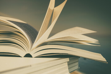 Open book outdoors. Reading