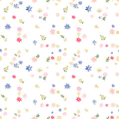Fototapeta na wymiar Beautiful vector seamless floral pattern with watercolor gentle summer colorful flowers. Stock illustration.
