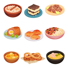 Cuban Food with Rolled Meat and Stewed Beef Vector Set