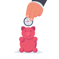 Time savings. Man holds a watch in his hand, investing in the future. The disposition of time. Vector illustration flat design. Isolated on white background.