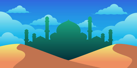 vector illustration of a landscape with a mosque