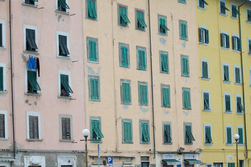 Houses in Livorno on the Ligurian Sea on the western coast of Tuscany, Italy