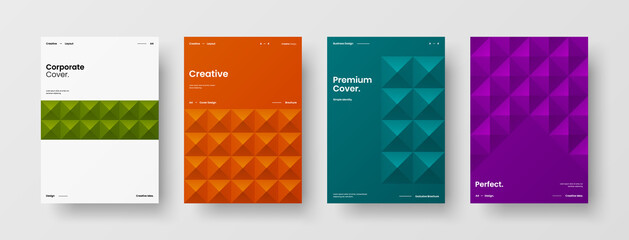 Company identity brochure template collection. Business presentation vector A4 vertical orientation front page mock up set. Corporate report cover abstract geometric illustration design layout bundle.