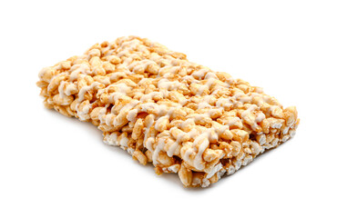 Crispy rice bar on white background