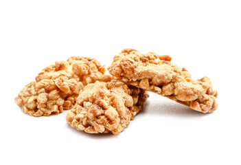 Crispy rice bars on white background