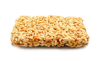 Crispy rice bar on white background
