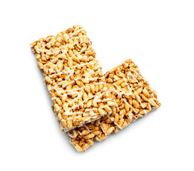 Crispy rice bars on white background
