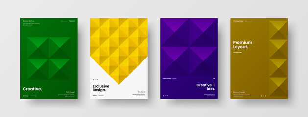 Company identity brochure template collection. Business presentation vector A4 vertical orientation front page mock up set. Corporate report cover abstract geometric illustration design layout bundle.