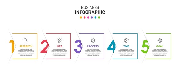 Obraz premium Infographic design with icons and 5 options or steps. Thin line vector. Infographics business concept. Can be used for info graphics, flow charts, presentations, web sites, banners, printed materials.