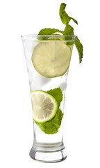 Glass of fresh mojito on white background