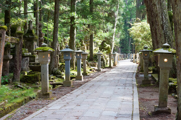 Okunoin Cemetery at Mount Koya in Koya, Wakayama, Japan. Mount Koya is UNESCO World Heritage Site.