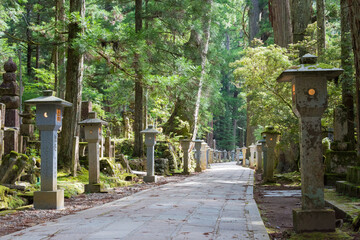 Okunoin Cemetery at Mount Koya in Koya, Wakayama, Japan. Mount Koya is UNESCO World Heritage Site.