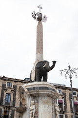 Black elephant - symbol of Catania city center, Sicily, Italy.  Ancient monument