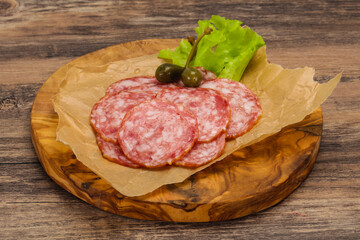 Spanish Salchichon sausage with salad