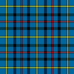 Tartan plaid. Scottish pattern in blue, red and yellow cage. Scottish cage. Traditional Scottish checkered background. Template for design ornament. Seamless fabric texture. Vector illustration